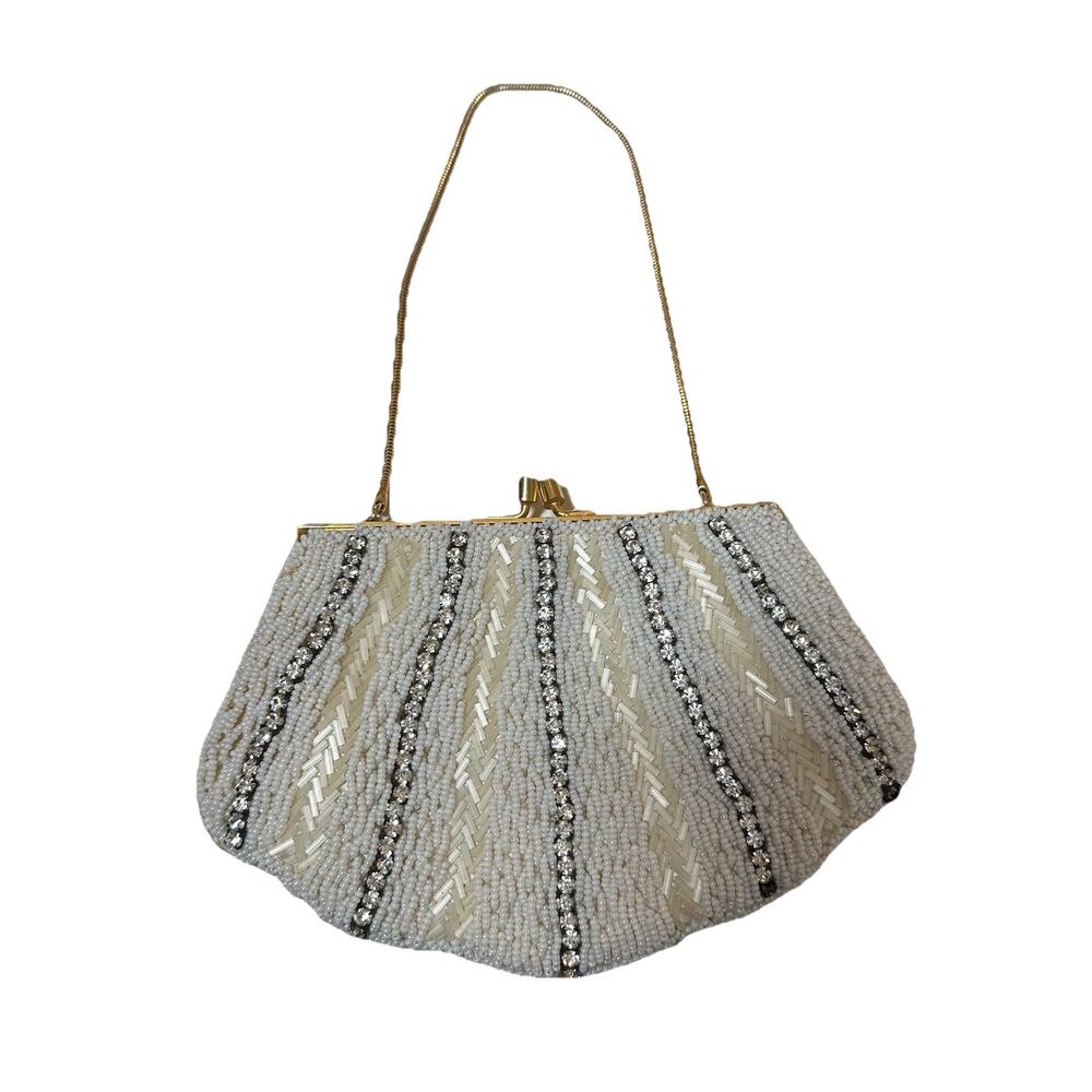 Vtg Beaded La Regale Clam Shell Pinch Style Evening Cocktail Purse Clutch 1950s